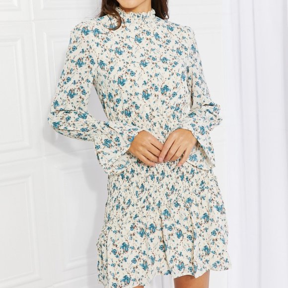 Petal Dew Meadowscape Floral Smocked Mock Neck Mini Dress - Picture 3 of 7